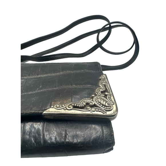 VTG Brighton Convertible Crossbody Clutch Purse Wallet Trifold Black Embossed - Picture 2 of 7